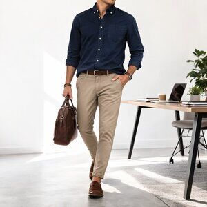 (Bundle 2 for $30) Gap Slim Fit Stretch - Navy - Oxford OCBD Shirt - Men's Large